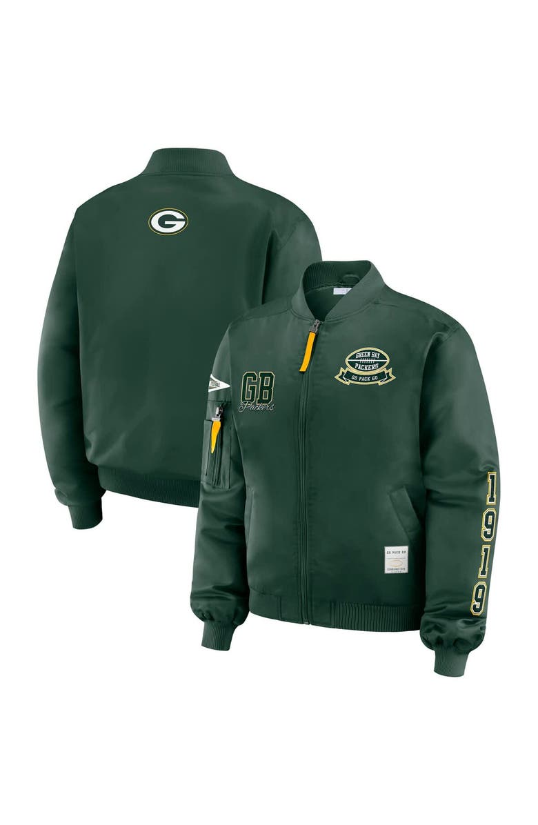 WEAR by Erin Andrews Women's WEAR by Erin Andrews Green Green Bay Packers Patch Full-Zip Bomber Jacket, Main, color, Green