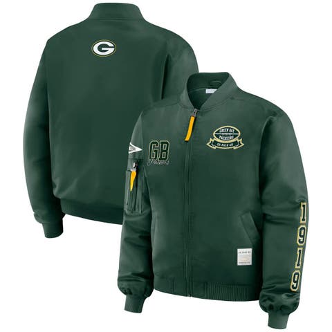 Women's WEAR by Erin Andrews Green Green Bay Packers Patch Full-Zip Bomber Jacket