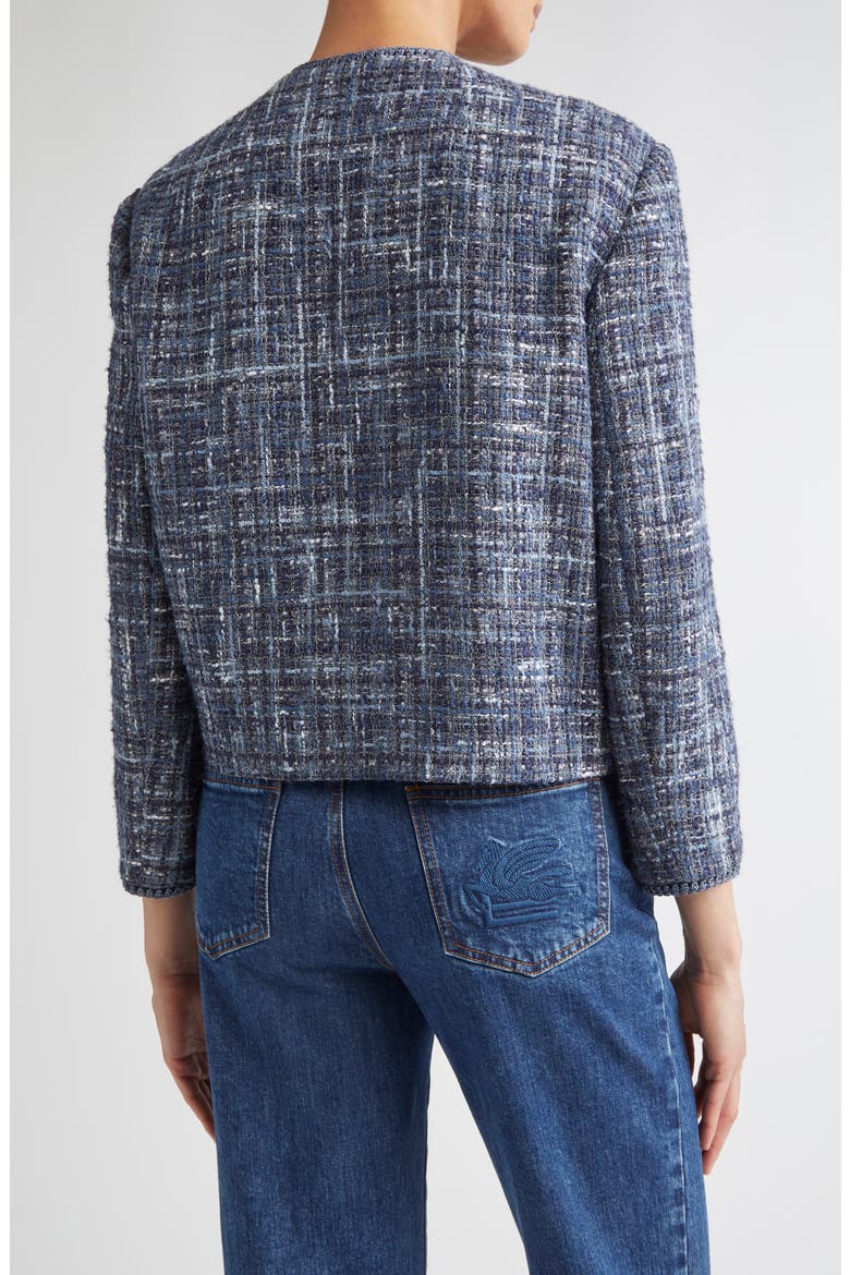 Abstract Check Crop Bouclé Jacket, Alternate, color, MULTICOLOR BLUE BASE