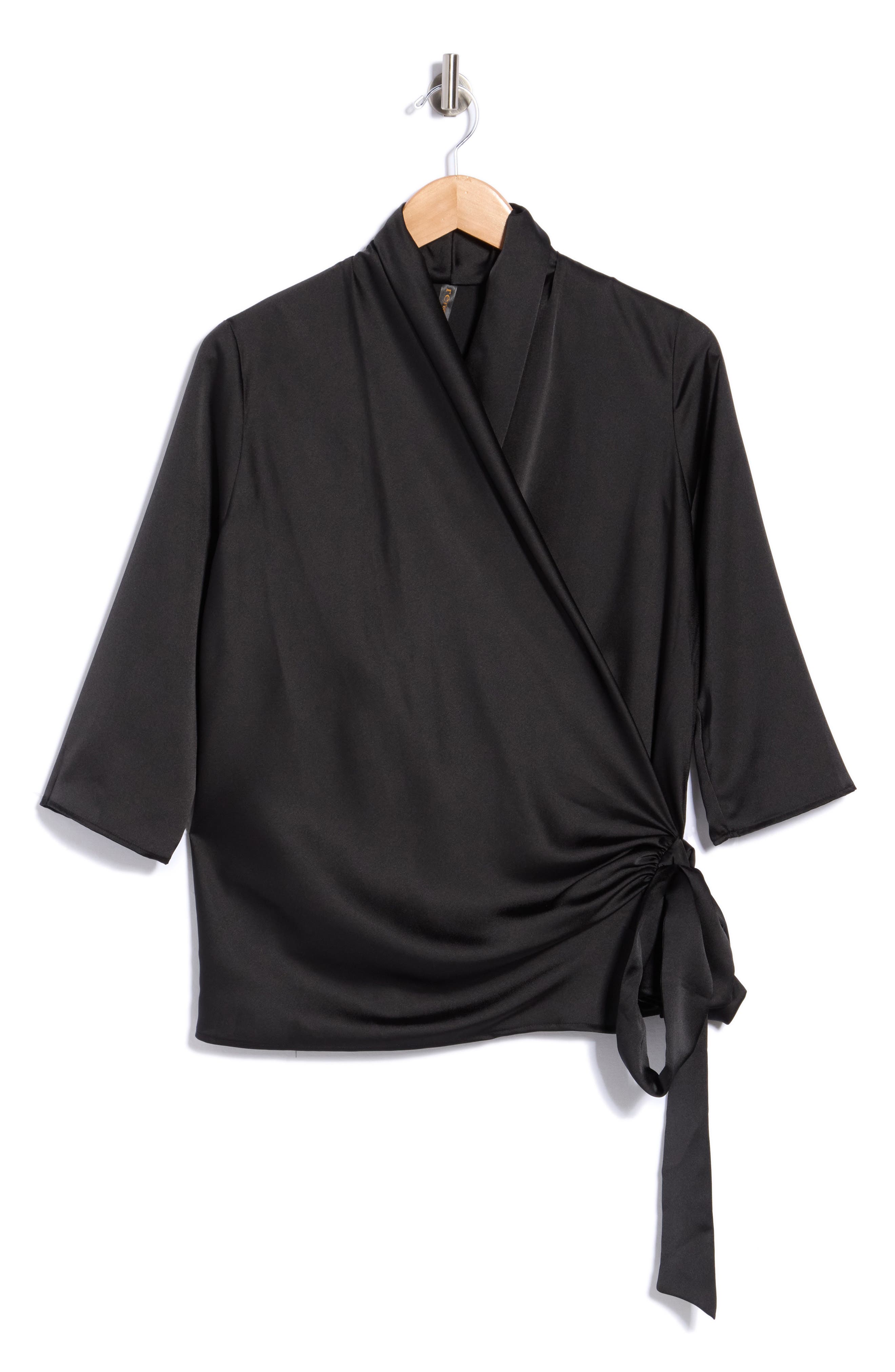 3/4 Sleeve Wrap Satin Top