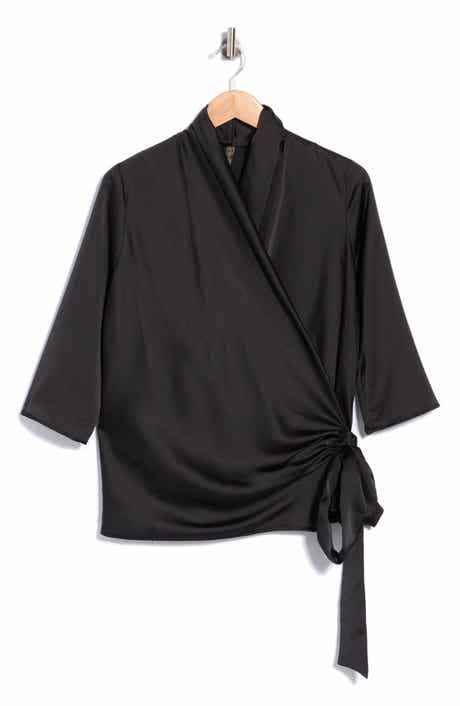 3/4 Sleeve Wrap Satin Top