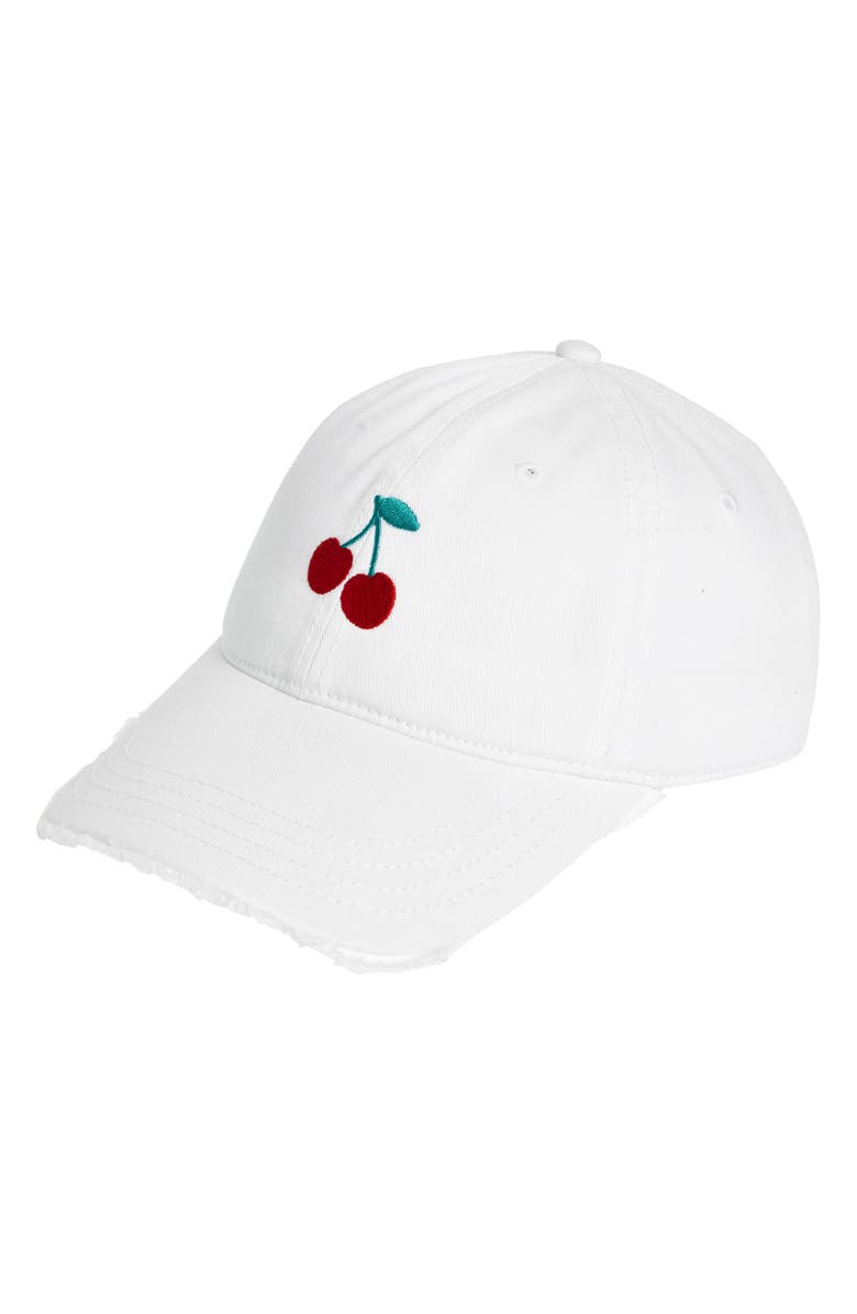 The Accessory Collective Kids' Cherry Embroidered Cotton Twill Baseball Cap, Main, color, 