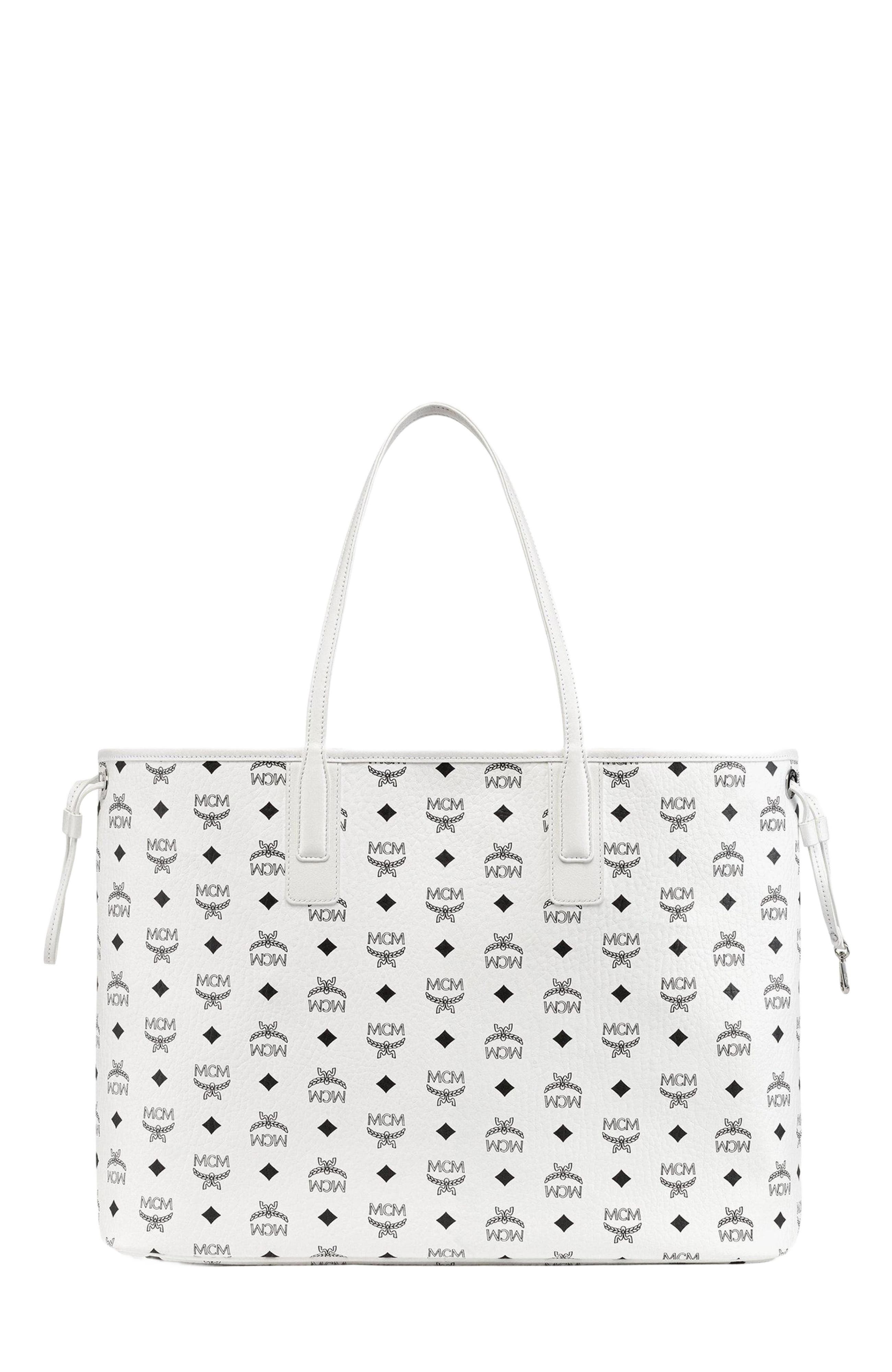 MCM Large Reversible Liz Shopper in Visetos, Alternate, color, White
