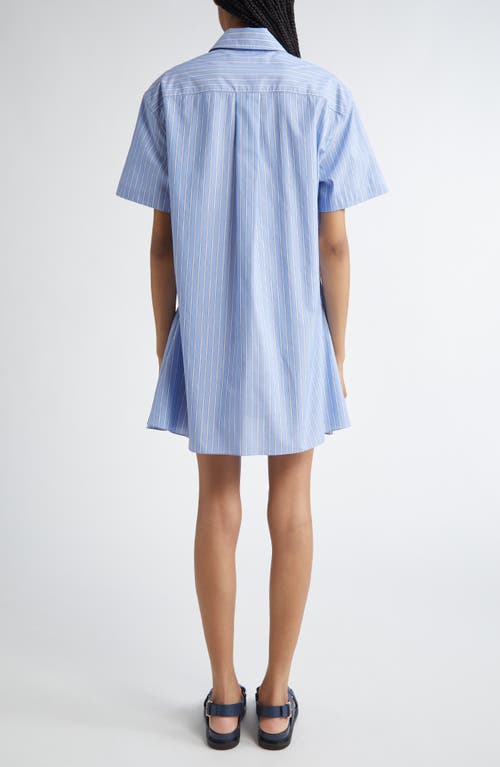 Marni Stripe Cotton Poplin Godet Mini Shirtdress In Blue