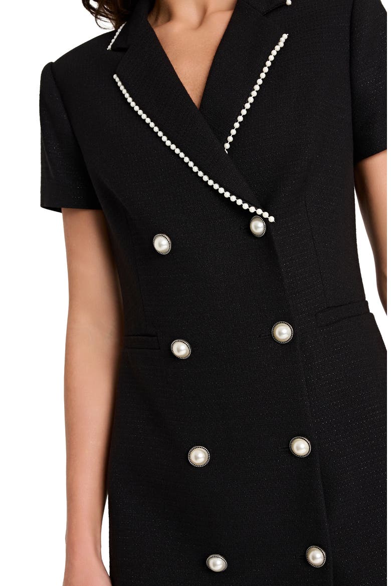 Faux Pearl Trim Tweed Dress, Alternate, color, BLACK