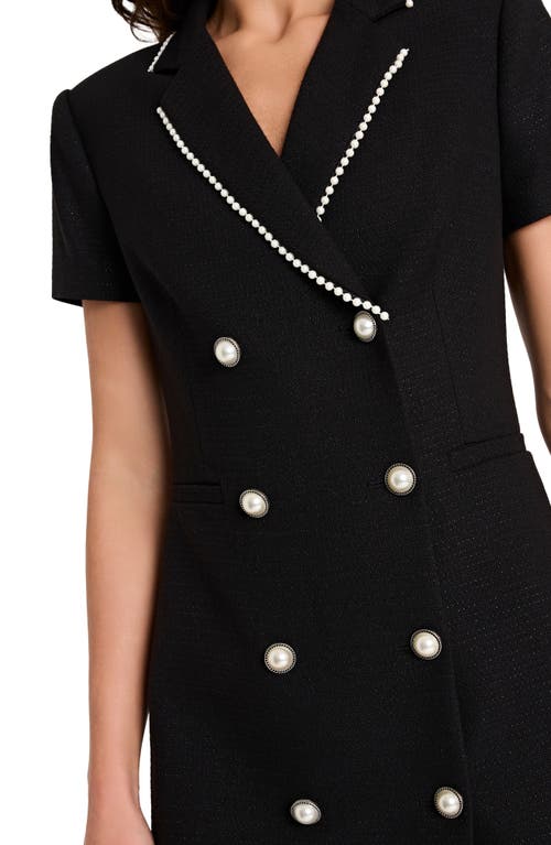 Tahari Asl Faux Pearl Trim Tweed Dress In Black