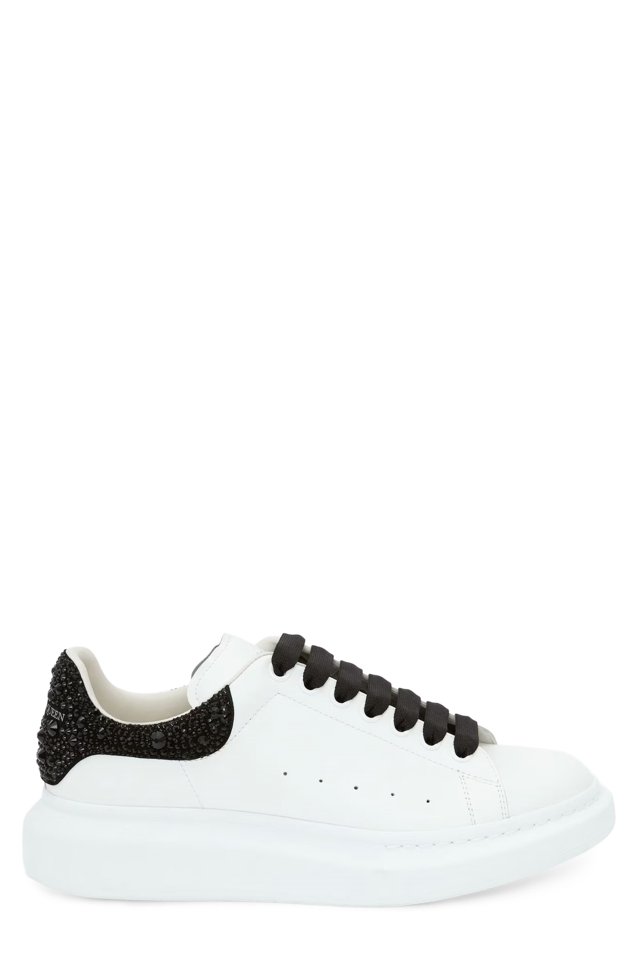 McQueen Oversize Crystal Embellished Sneaker, Alternate, color, White/ Black