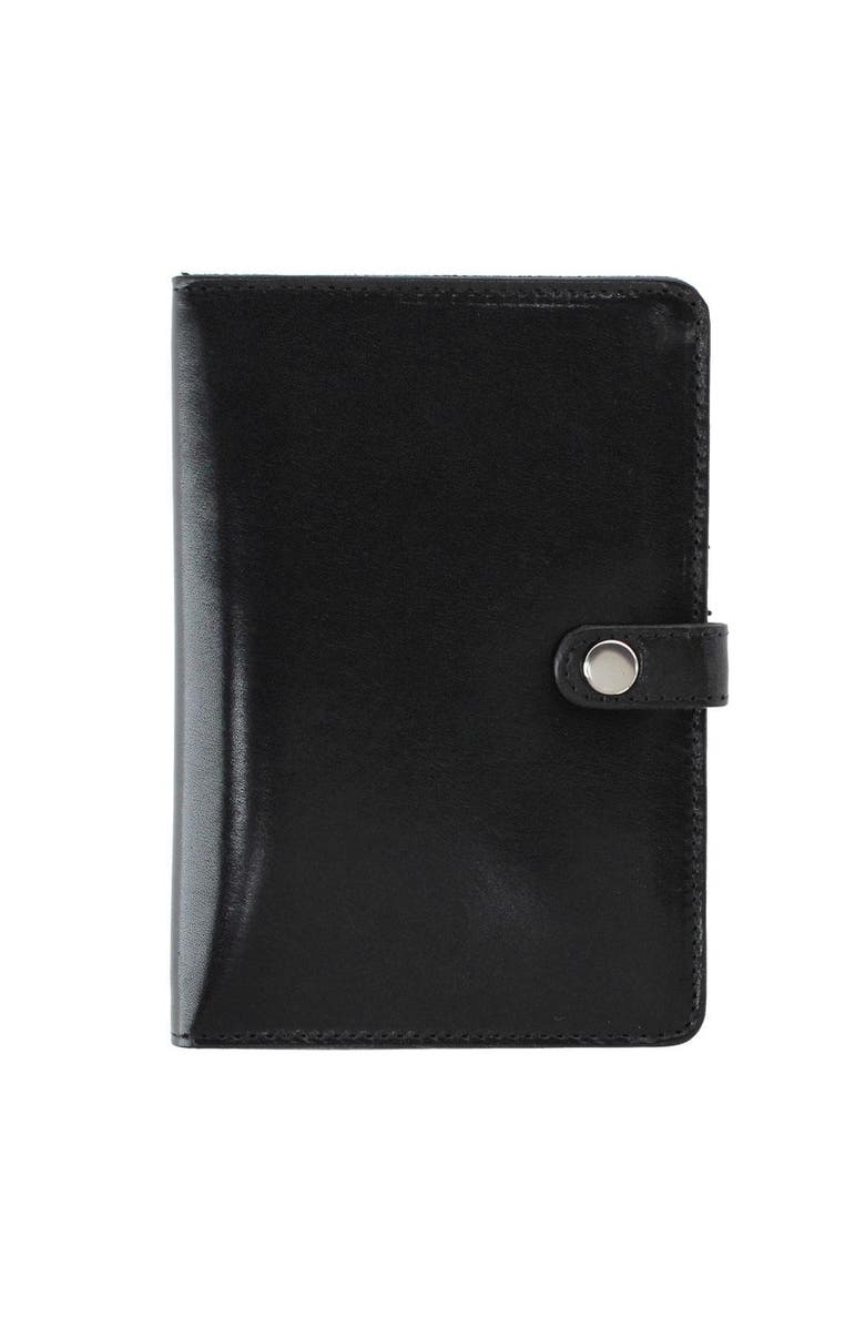 Trafalgar Zaiden Italian Cortina Leather Snap Closure Passport Wallet, Main, color, Black