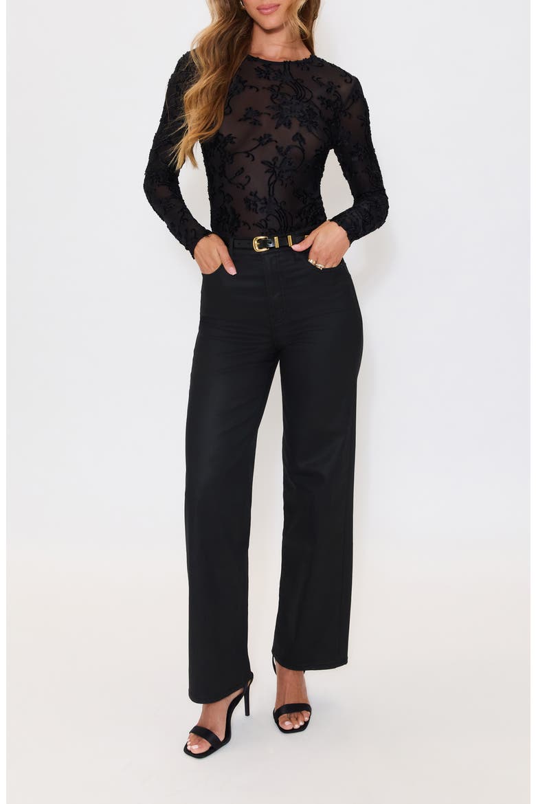 Stella Floral Devoré Long Sleeve Top, Alternate, color, BLACK