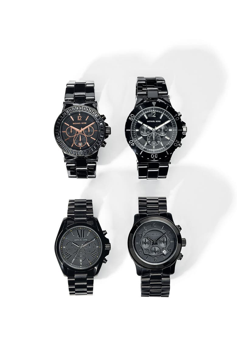 Michael Kors 'Large Runway' Blacked Out Chronograph Watch, 45mm, Alternate, color,