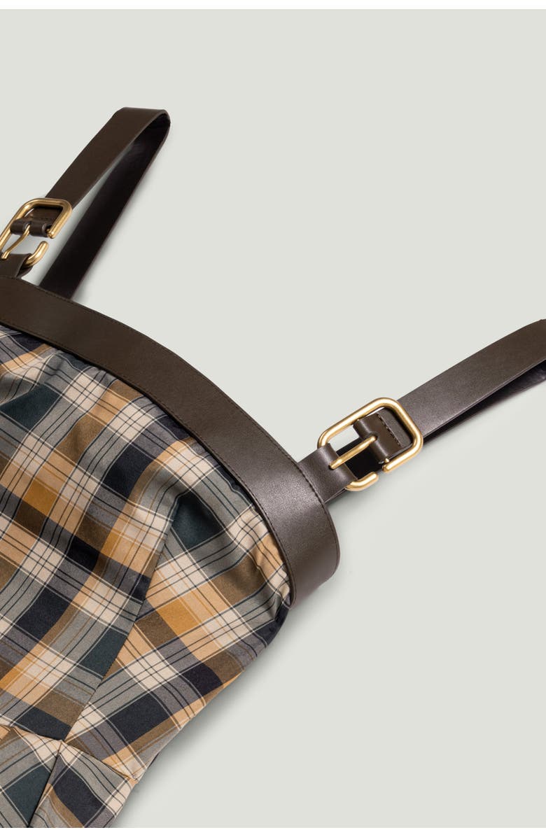 Nocturne Plaid Pleated Maxi Dress with Faux Leather Belt, Alternate, color,