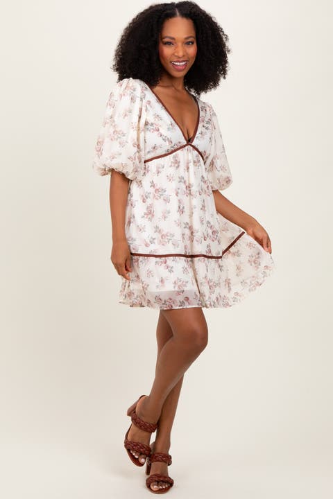 Floral Deep V-Neck Back Cutout Dress