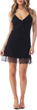 Sky Rhinestone Lace Trim Minidress
