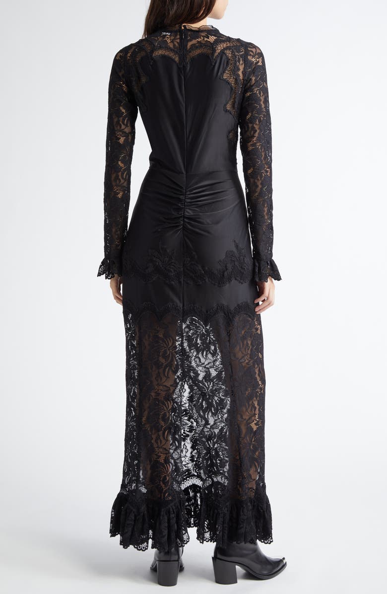 Rabanne Floral Lace Long Sleeve Satin Maxi Dress, Alternate, color, 