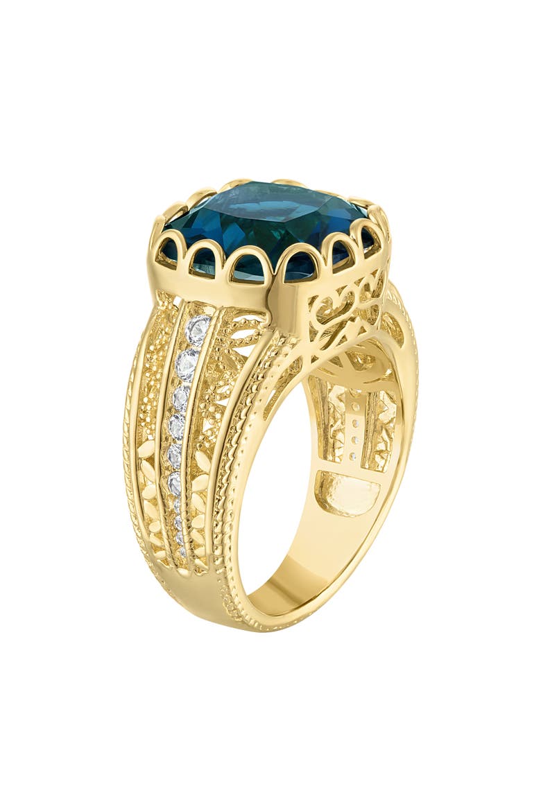 Cushion Cut Cubic Zirconia Statement Ring, Alternate, color, BLUE/ GOLD