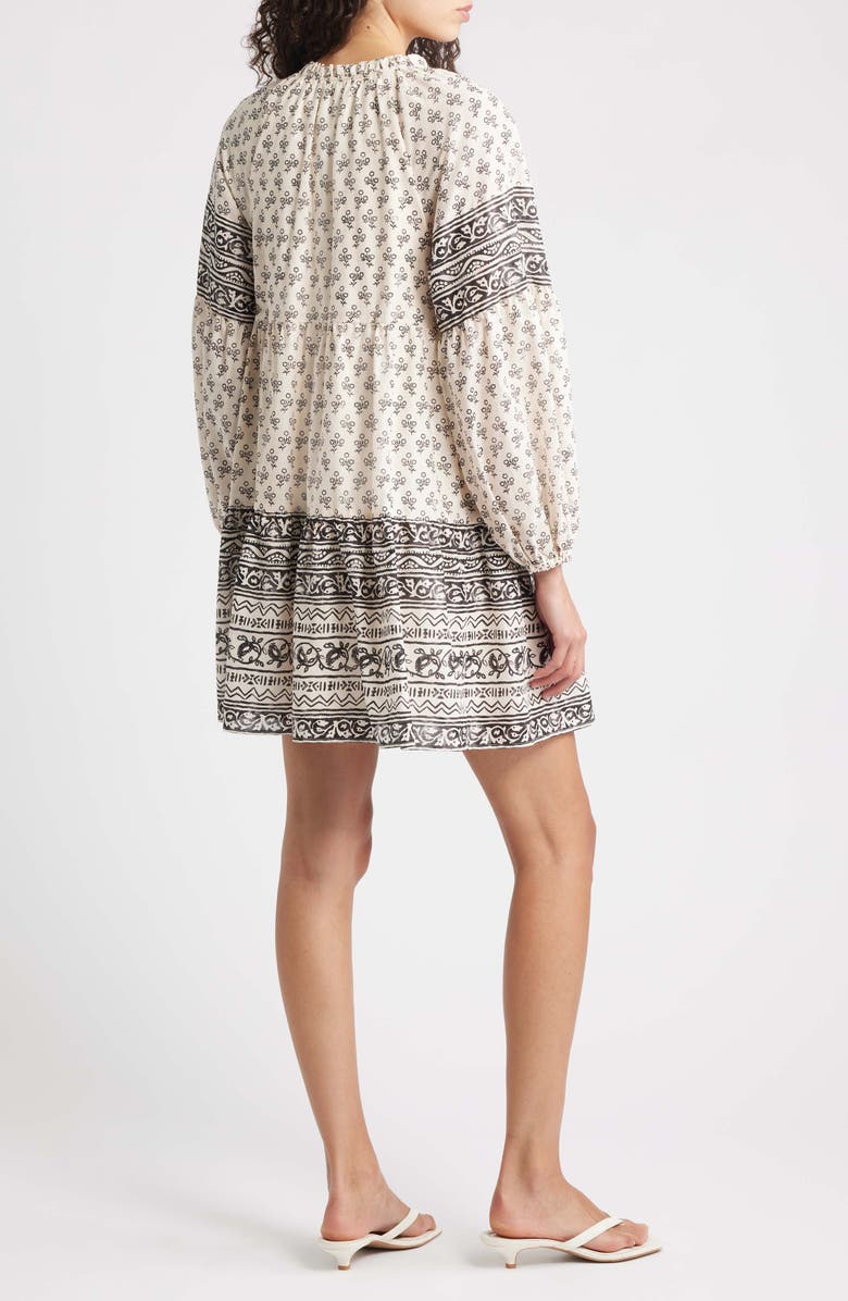 The Good Journey Mixed Print Long Sleeve Cotton Babydoll Dress, Alternate, color, Cream/ Gray