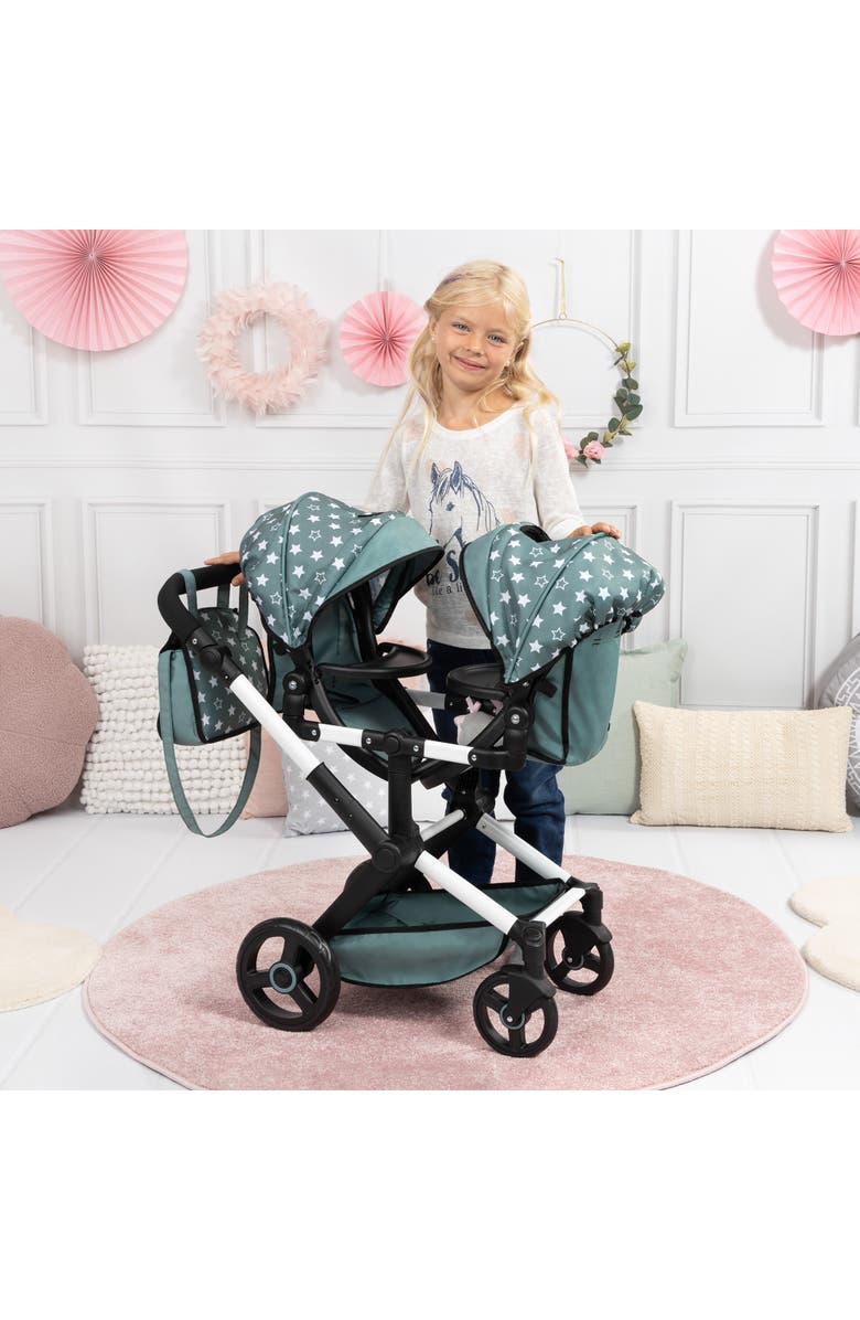 Bayer Design Pram Xeo Twin, Green & White Stars, Seats 2 Dolls Up to 18 Inch, Alternate, color, 