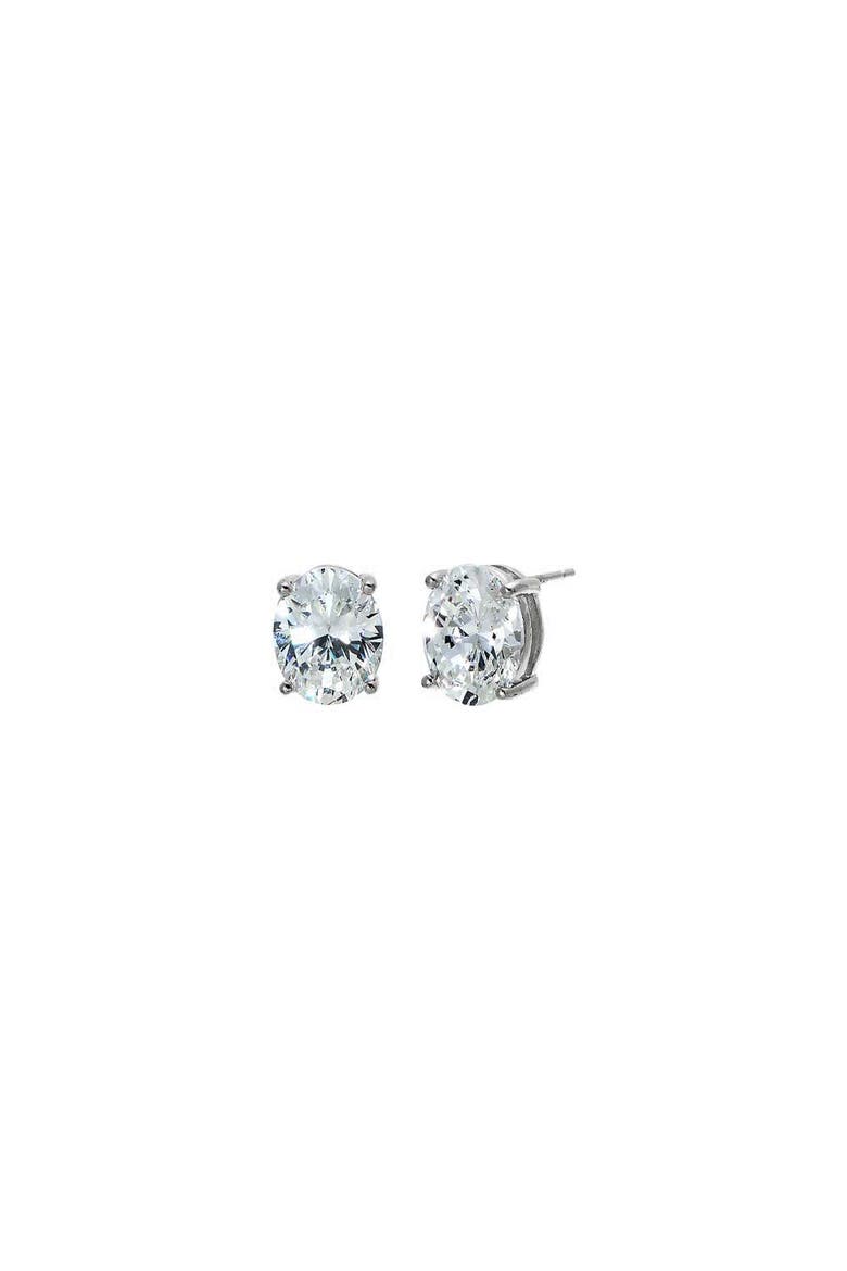 Oval Solitaire CZ Stud Earring, Main, color, Silver