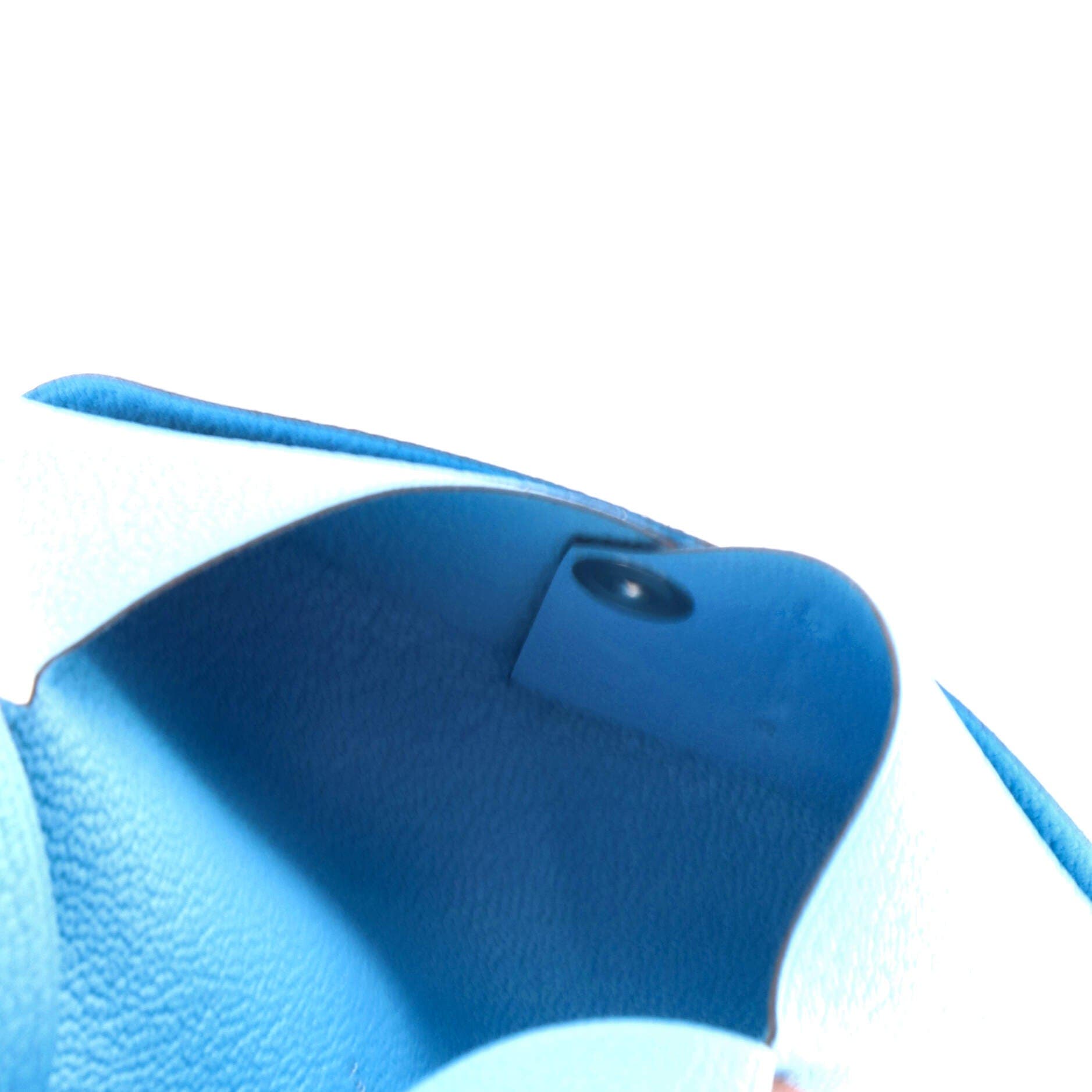 Pre-Owned Hermes Calvi Duo Card Holder Chevre Mysore, Alternate, color, Bleu Zephyr