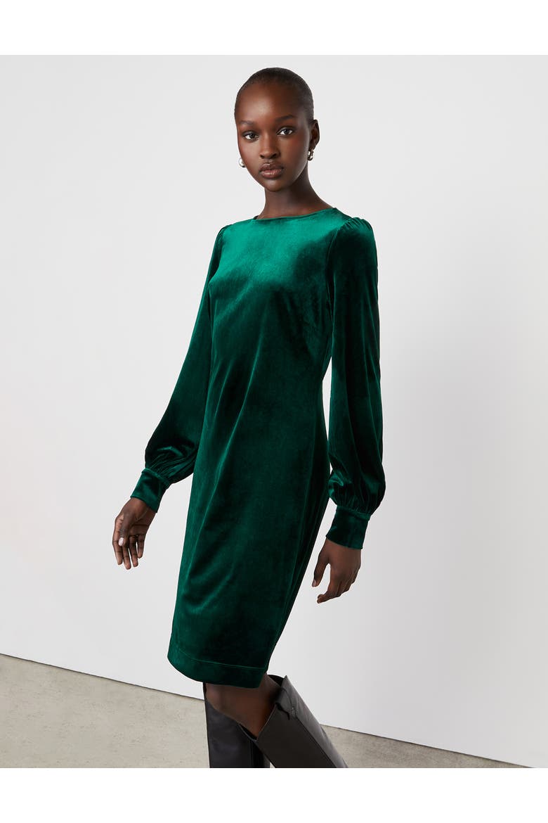 Sandrine Velvet Knee Length Dress, Alternate, color, Bottle Green