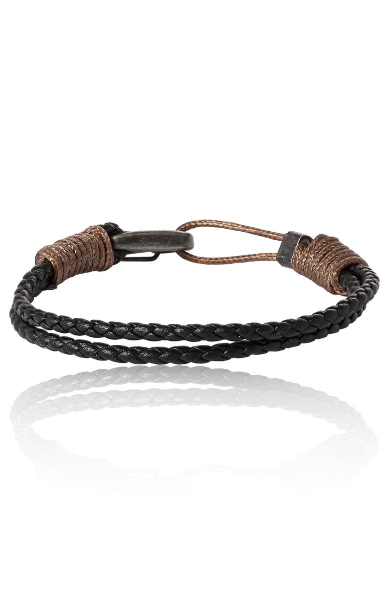 Lucky Brand Braided Leather Adjustable Bracelet, Alternate, color, Black, Brown