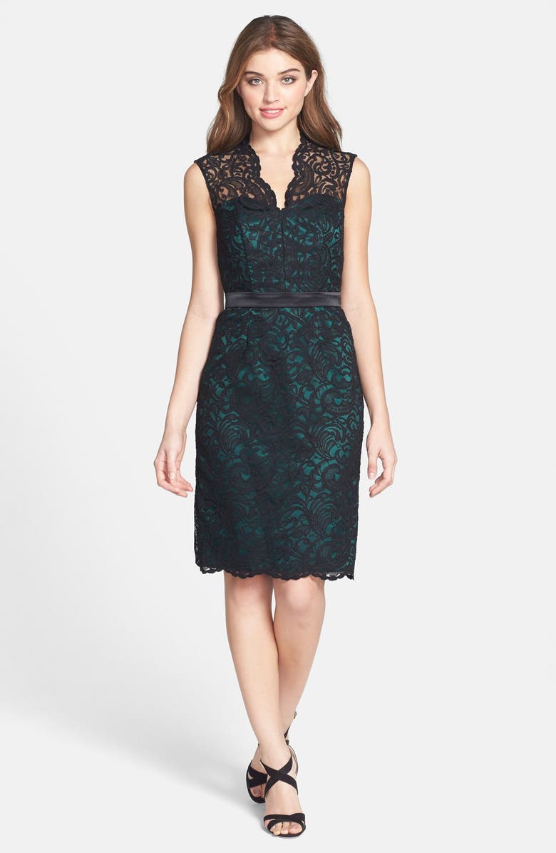 Dessy Collection Lace Overlay Matte Satin Dress, Alternate, color, 