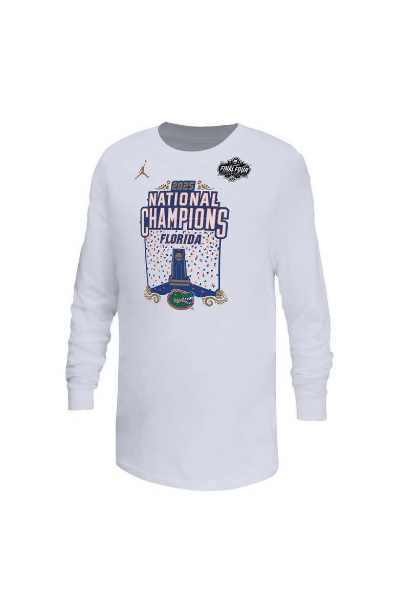 Jordan Brand Youth Jordan Brand  White Florida Gators 2025 NCAA Men's Basketball National Champions Expressive Long Sleeve T-Shirt, Main, color, 