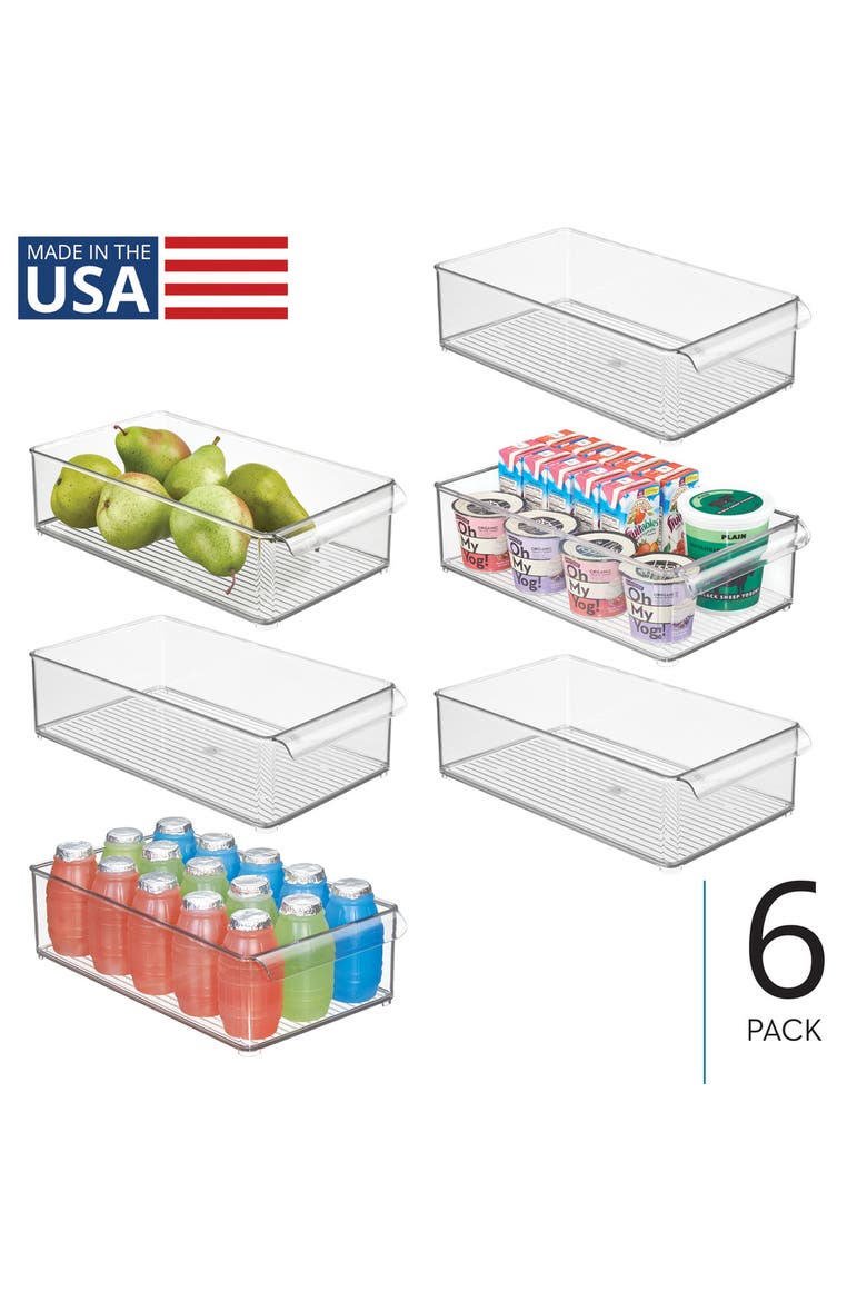 Large Stackable Fridge Bin with Handle - Set of 6 - Clear, Alternate, color, Clear