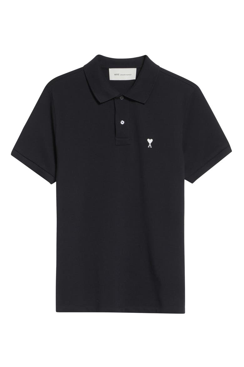 Ami de Coeur Embroidered Cotton Piqué Polo, Alternate, color, NOIR/ BLANC CREME