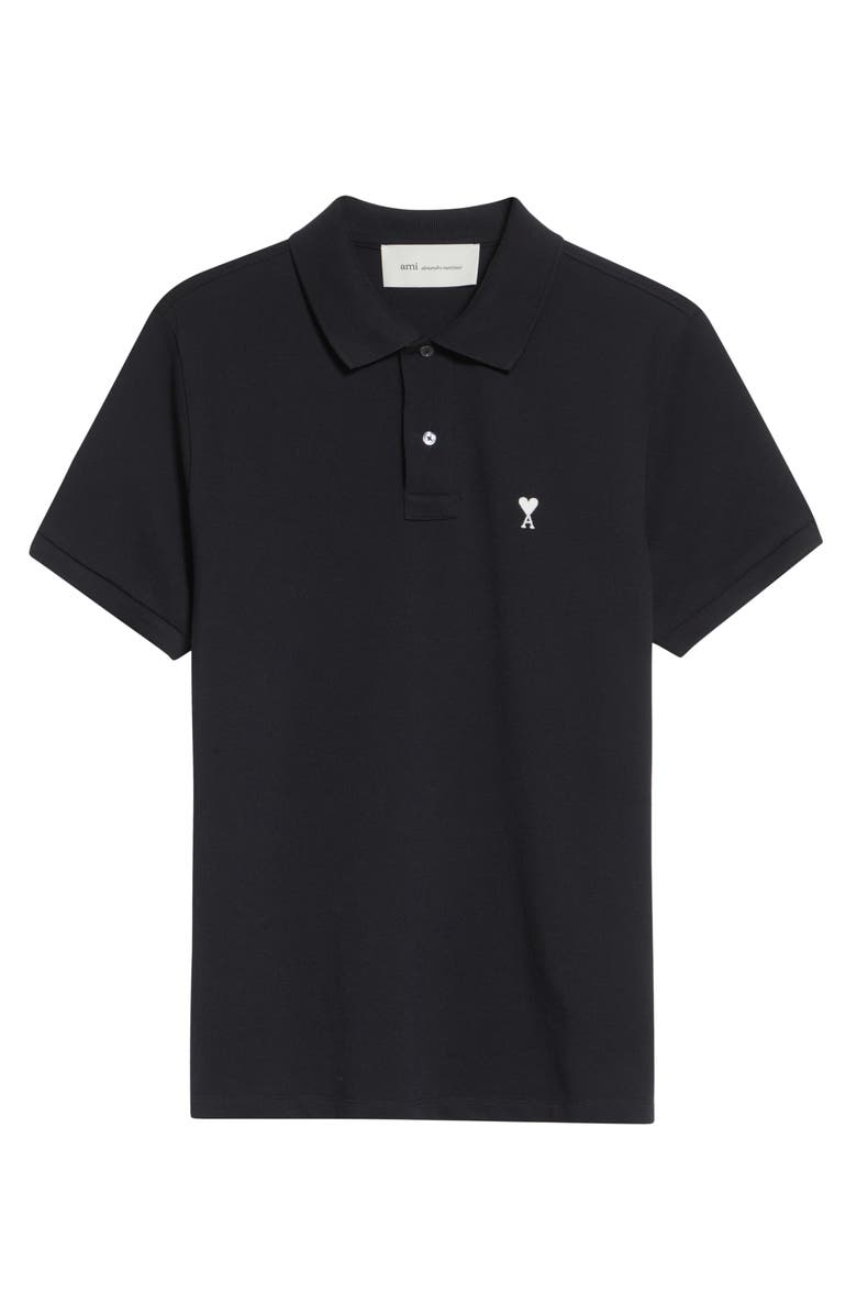 AMI PARIS Ami de Coeur Embroidered Cotton Piqué Polo, Alternate, color, Noir/ Blanc Creme