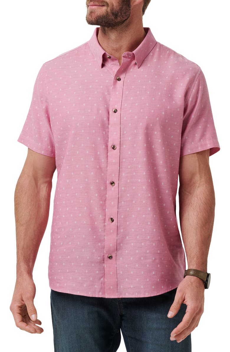TravisMathew Early Check In Cotton Button-Up Shirt, Main, color, Heather Rose Wine