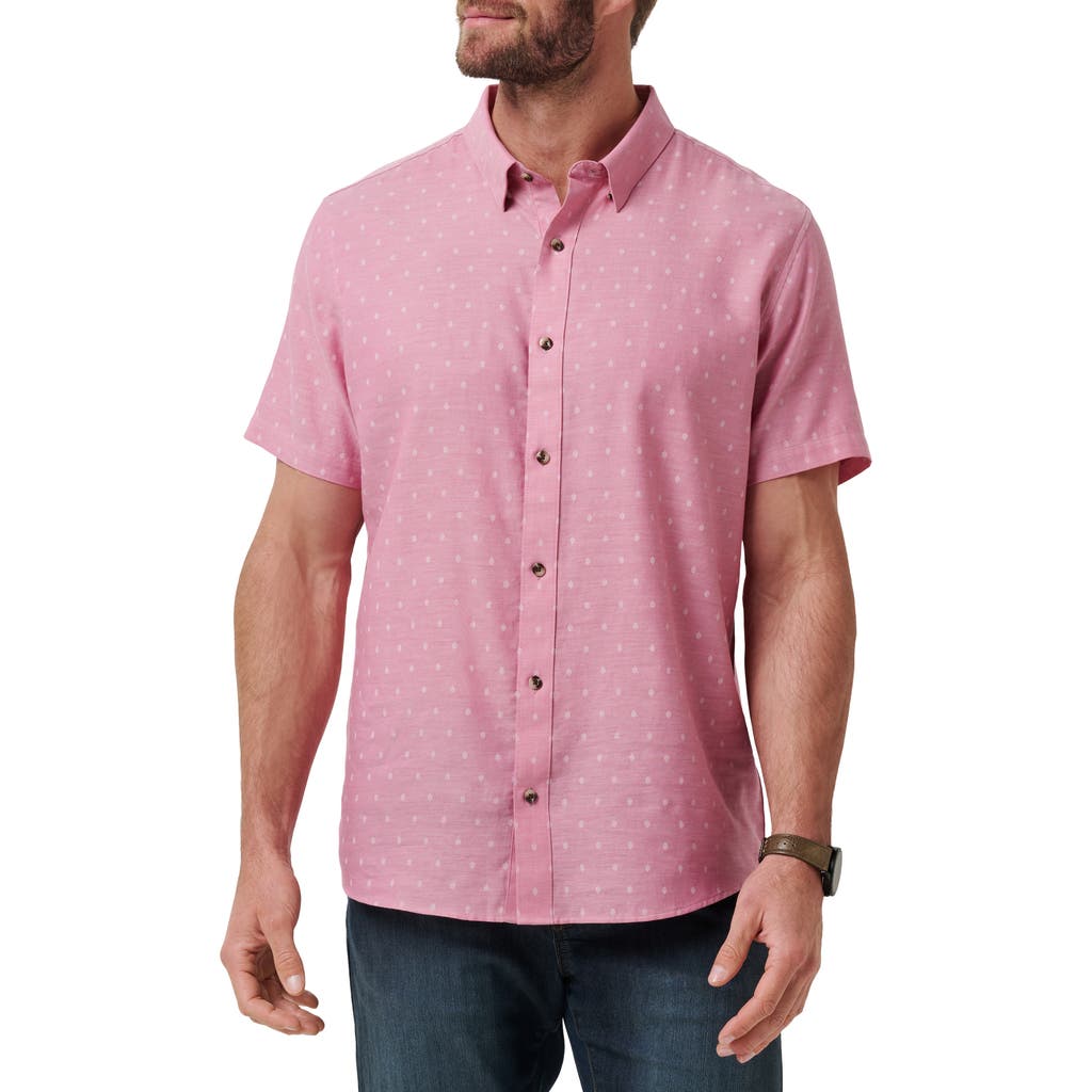 Travismathew Early Check In Cotton Button-up Shirt In Heather Rose Wine
