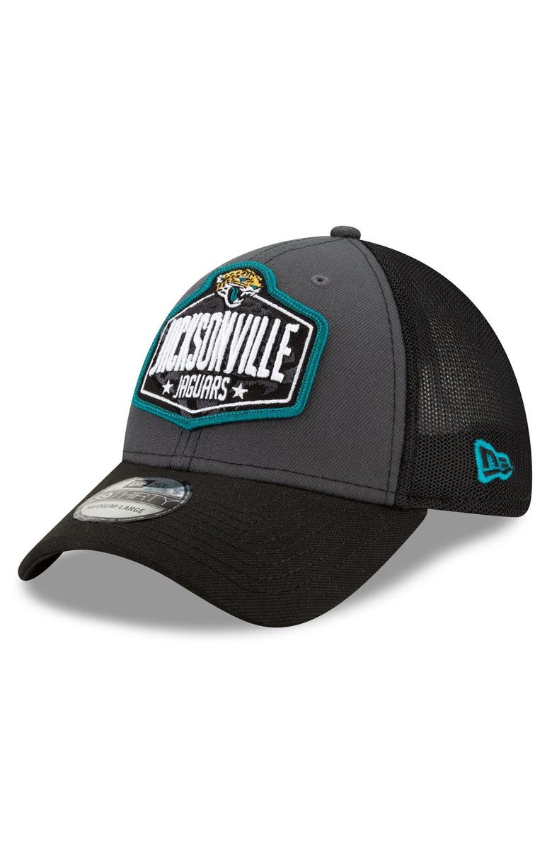 New Era Men's New Era Graphite/Black Jacksonville Jaguars 2021 NFL Draft Trucker 39THIRTY Flex Hat, Alternate, color,