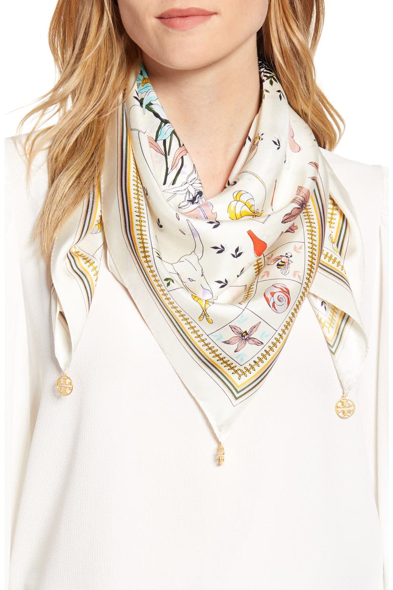 Sylvan Silk Square Scarf, Main, color, IVORY
