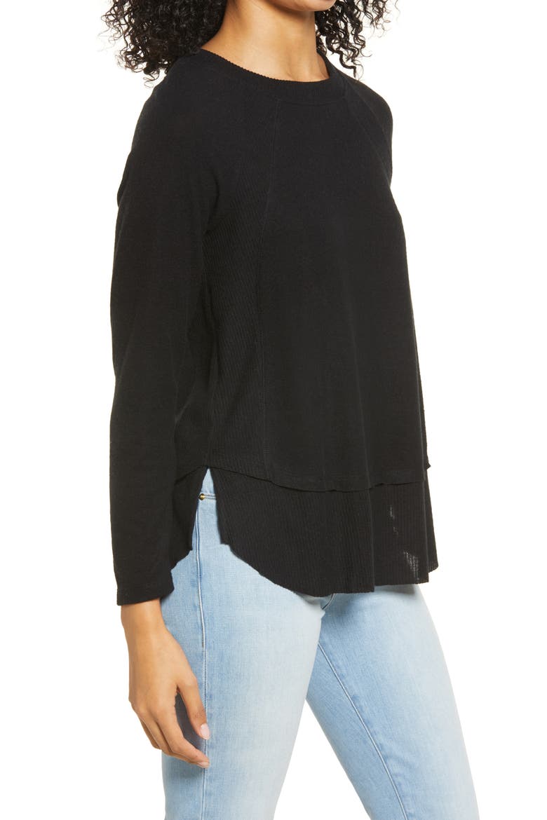 Cozy Ribbed Inset Layered Tunic, Alternate, color, BLACK