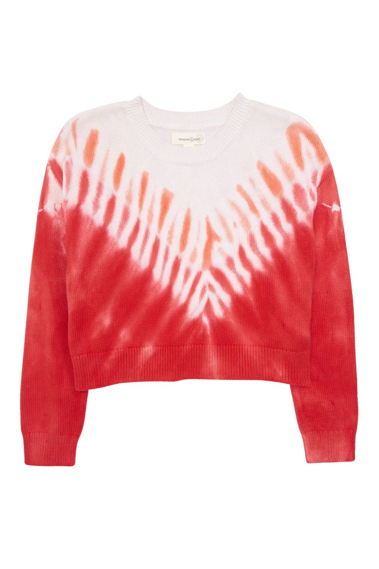 Kids' Tie Dye Sweater, Main, color, WHITE- RED TIE DYE