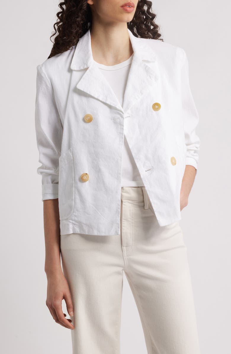 Frank & Eileen Mini Belfast Stretch Cotton Crop Peacoat, Main, color, White Preformance Linen