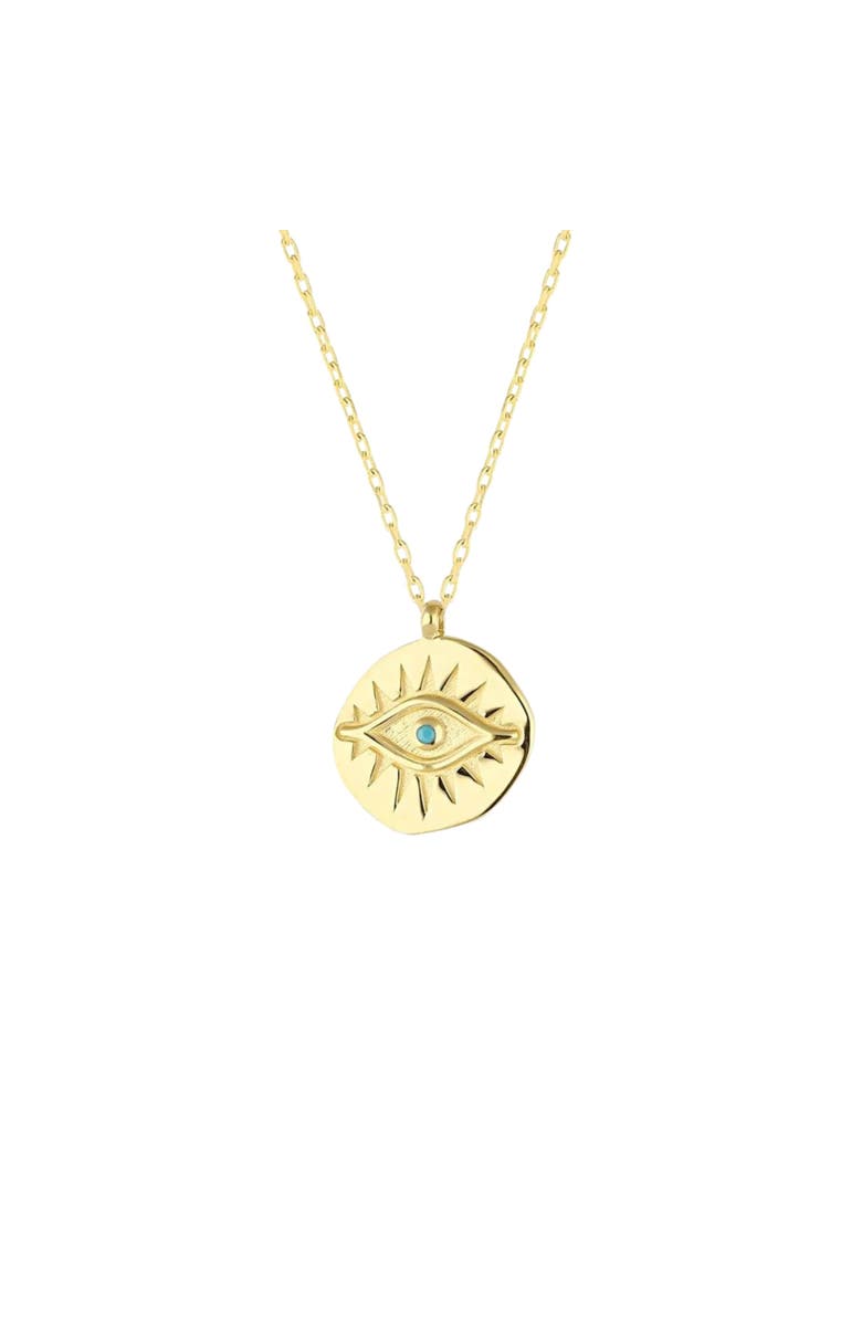 Spero London Eye Coin Sterling Silver Evil Eye Necklace, Main, color, Gold