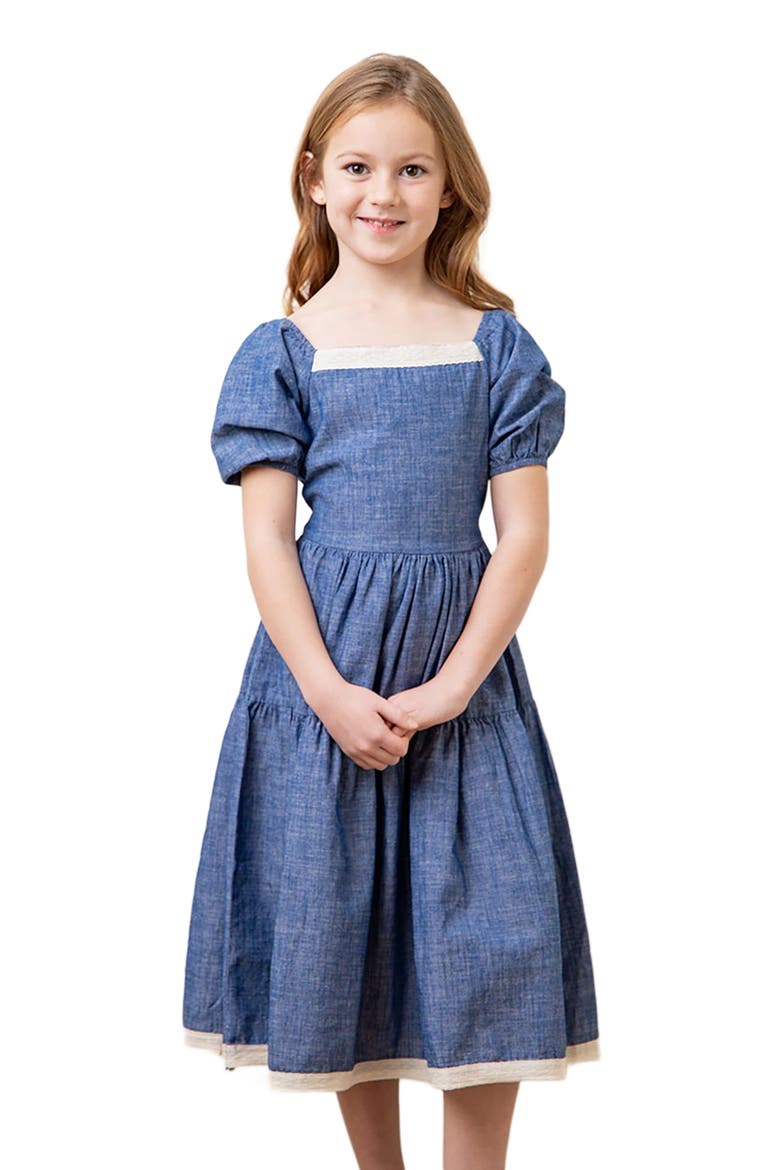 Girls' Organic Crochet Trim Chambray Dress, Toddler, Alternate, color, Chambray