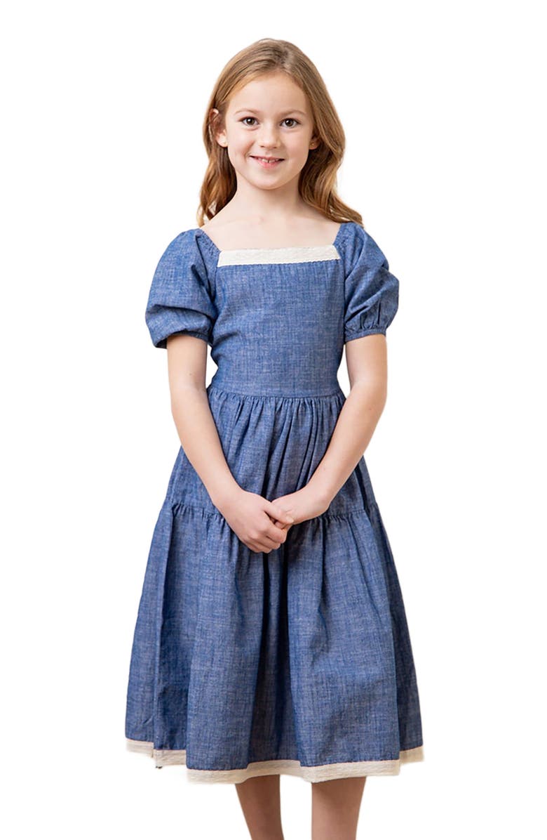Hope & Henry Girls' Organic Crochet Trim Chambray Dress, Toddler, Alternate, color, Chambray