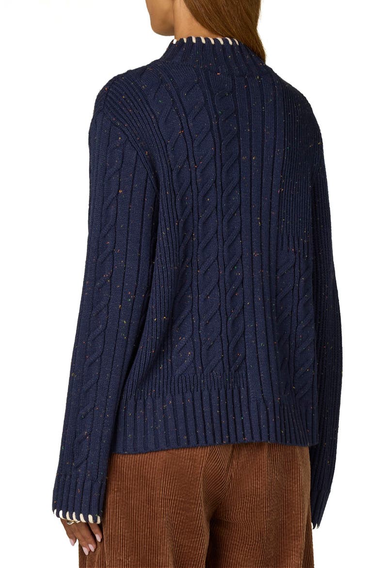 Cable Stitch Mock Neck Sweater, Alternate, color, NAVY