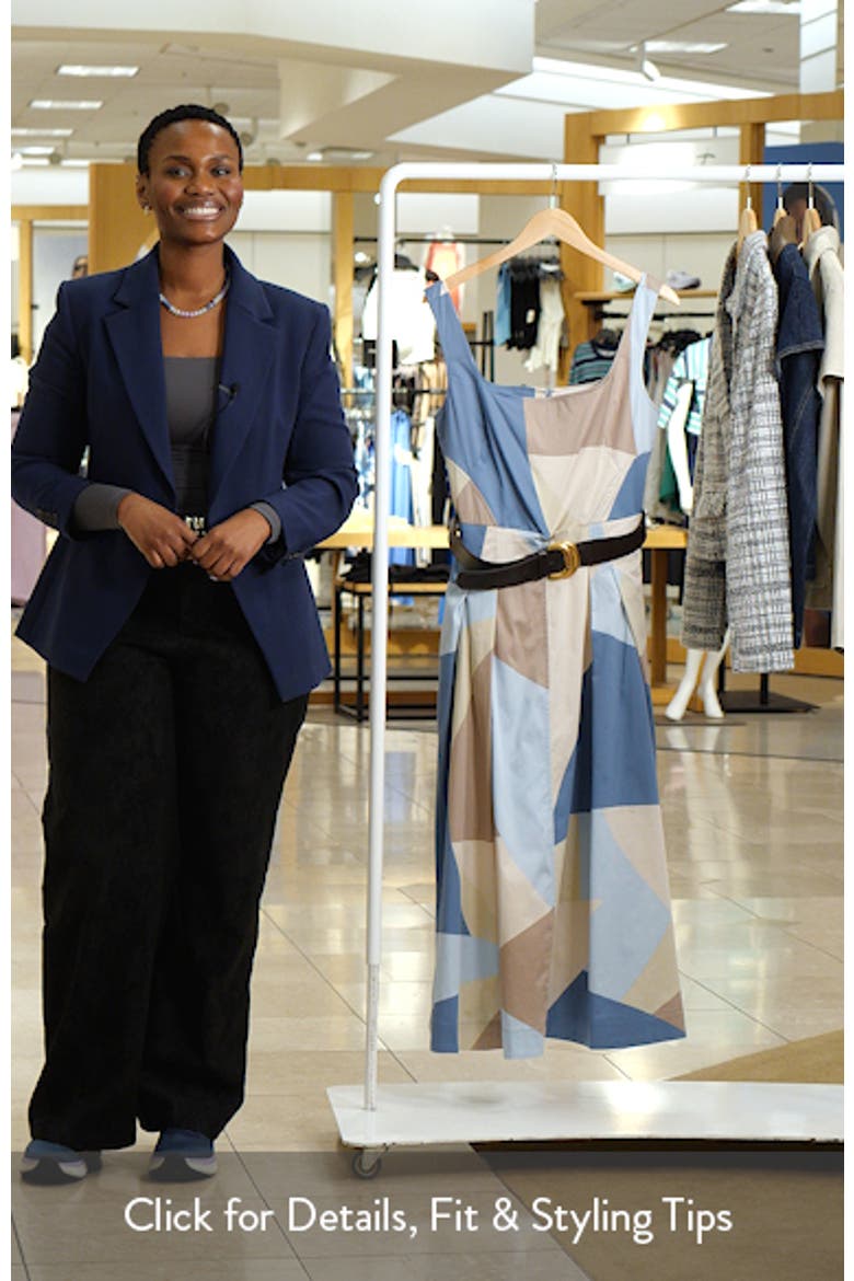 Abstract Pleated Sleeveless Belted Stretch Cotton Midi Dress video
