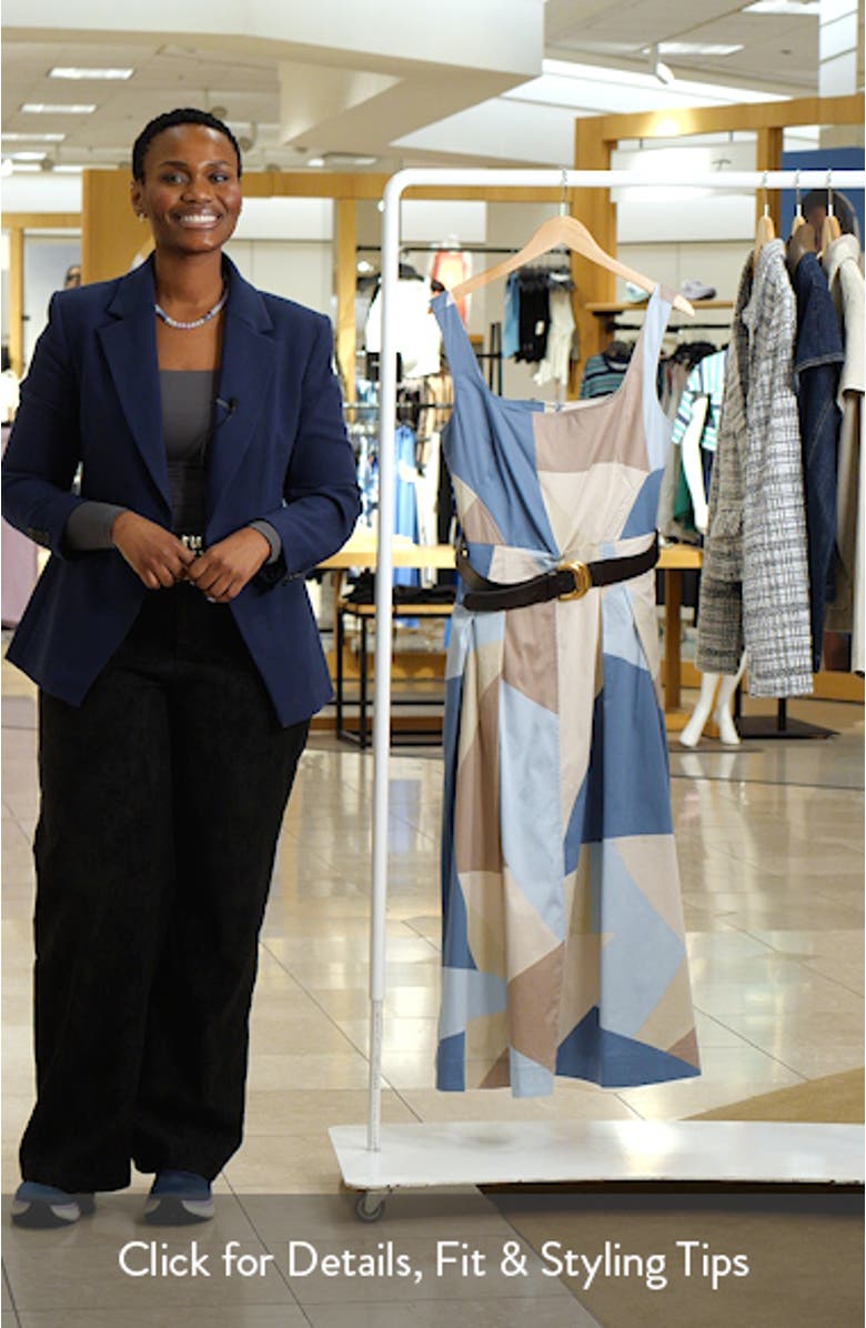 Abstract Pleated Sleeveless Belted Stretch Cotton Midi Dress, sales video thumbnail