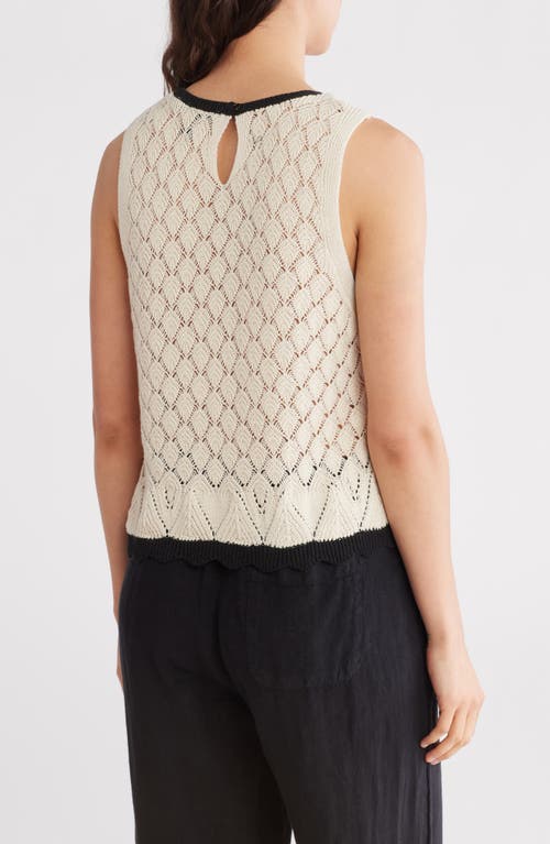 Ellen Tracy Open Stitch Scalloped Sweater Tank In Marshmallow/black