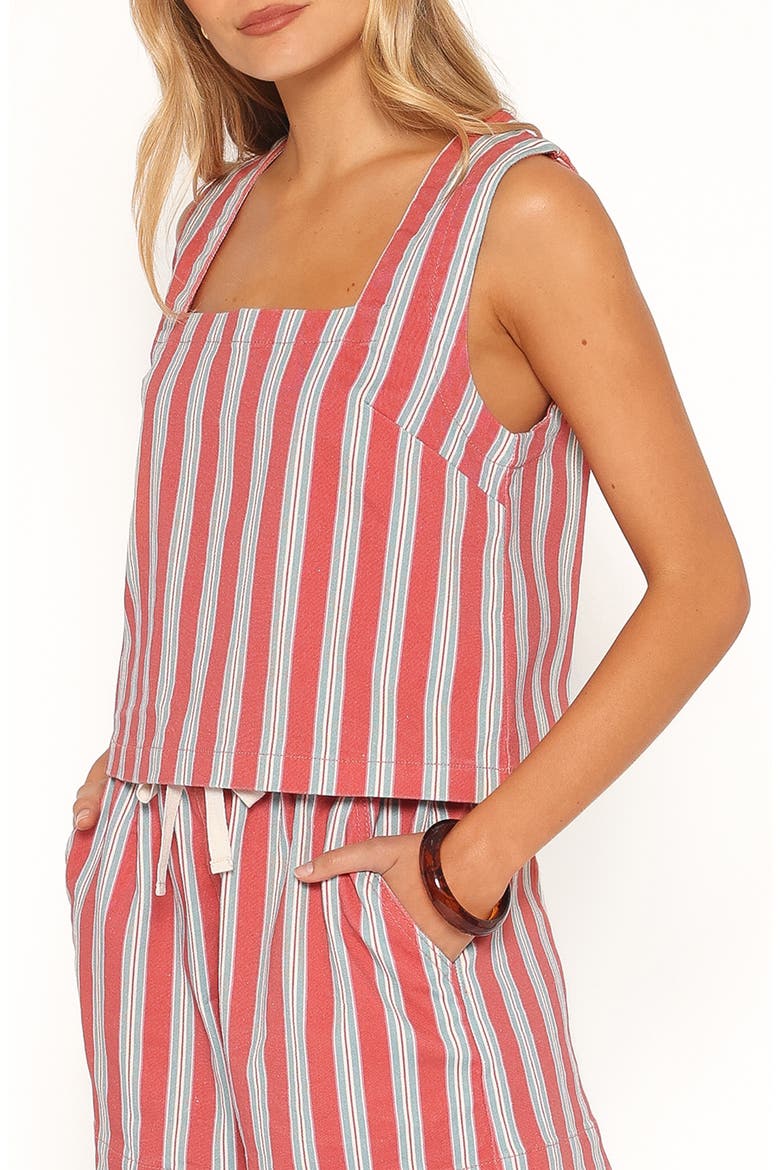 Marinda Striped Square Neck Cotton Top, Alternate, color, RED STRIPE