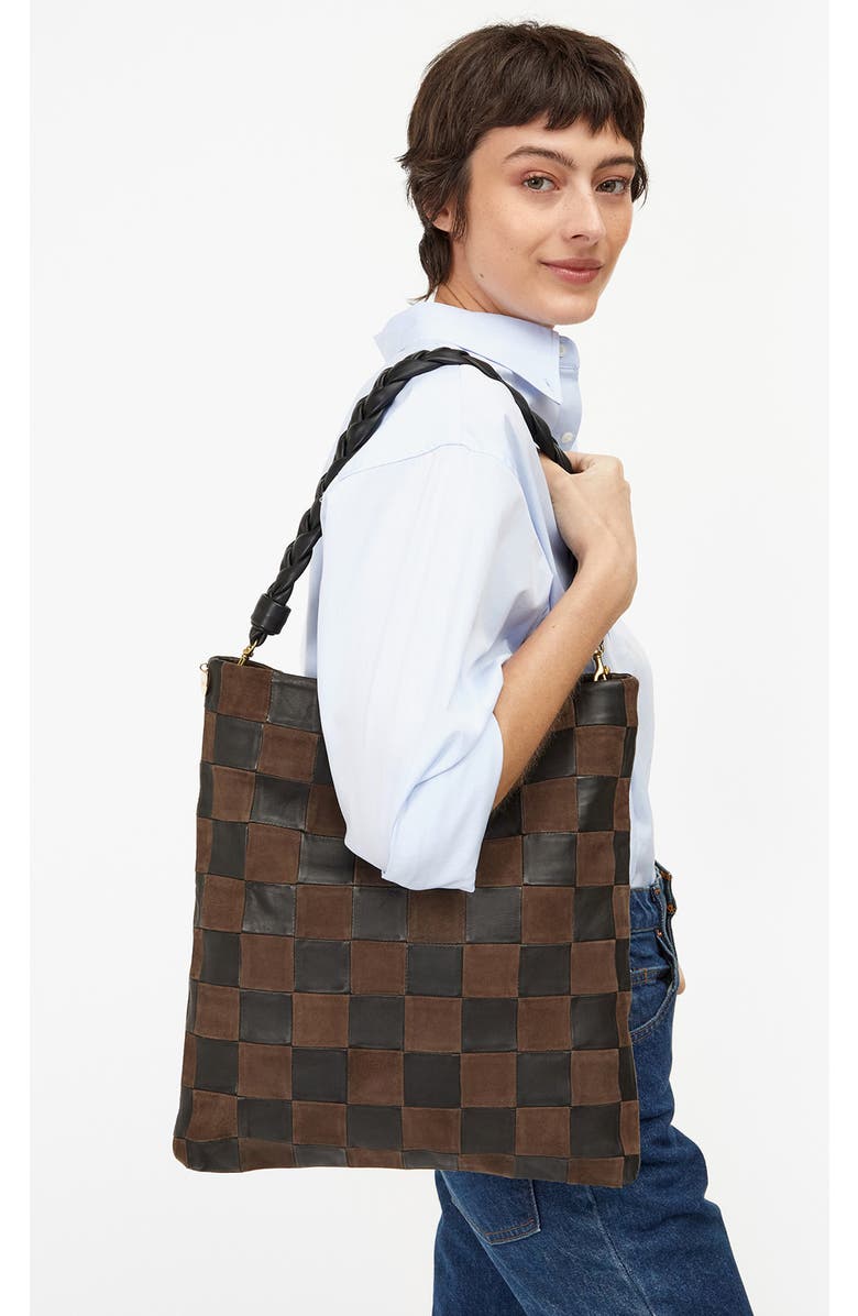 Clare V. Carryall Checkered Leather Clutch, Alternate, color,