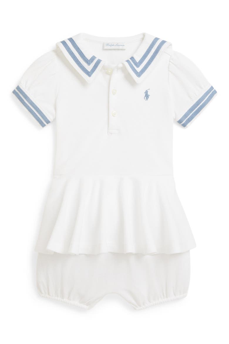 Polo Pony Stretch Cotton Mesh Dress Bodysuit, Main, color, WHITE