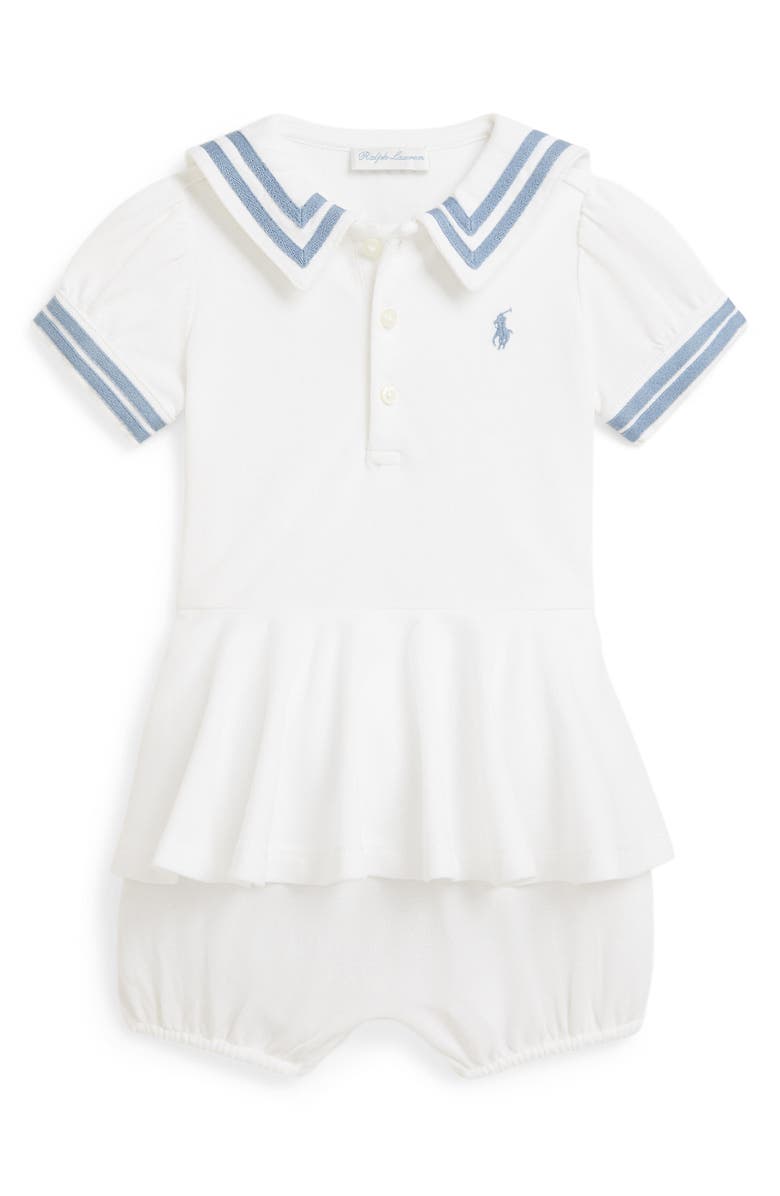 Ralph Lauren Polo Pony Stretch Cotton Mesh Dress Bodysuit, Main, color, White