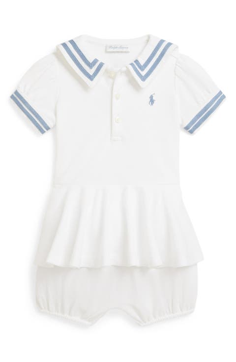 Polo Pony Stretch Cotton Mesh Dress Bodysuit (Baby)