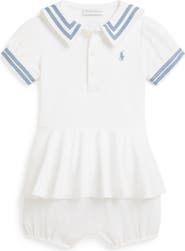 Ralph Lauren Polo Pony Stretch Cotton Mesh Dress Bodysuit